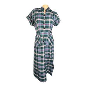 Vintage Kay Whitne by Huntington Plaid Shirtwaist Dress – Mid-Century Style